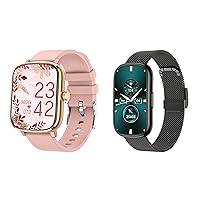 KALINCO 2 Pack Smart Watch and Fitness Tracker Bundle: P76 Stainless Black, P96 Pink Gold with Heart Rate, Blood Oxygen Monitoring