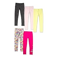 Amazon Essentials Girls' Leggings (Previously Spotted Zebra) -Discontinued Colors, Pack of 5, Black Dots/Pink/White Floral/Yellow/Butterfly, X-Large