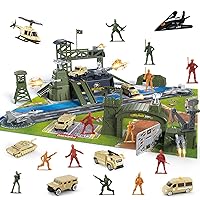 62 Pieces Military Base Set Army Men Toy Mini Action Figures Playset with Vehicles,Soldiers and Play Map Birthday Gifts for 3 4 5 6 7 8 Year Old Boys Girls Kids