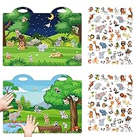 3D Jungle Animals Puffy Sticker Play Set Kids 2-4 Toys Gifts Sticker Book Zoo Animals Window Clings Decals for Toddlers Home Airplane Classroom Nursery Safari Party Supplies Decorations Removable 100 Reusable Puffy Stickers 2 Fold-Out Scenes