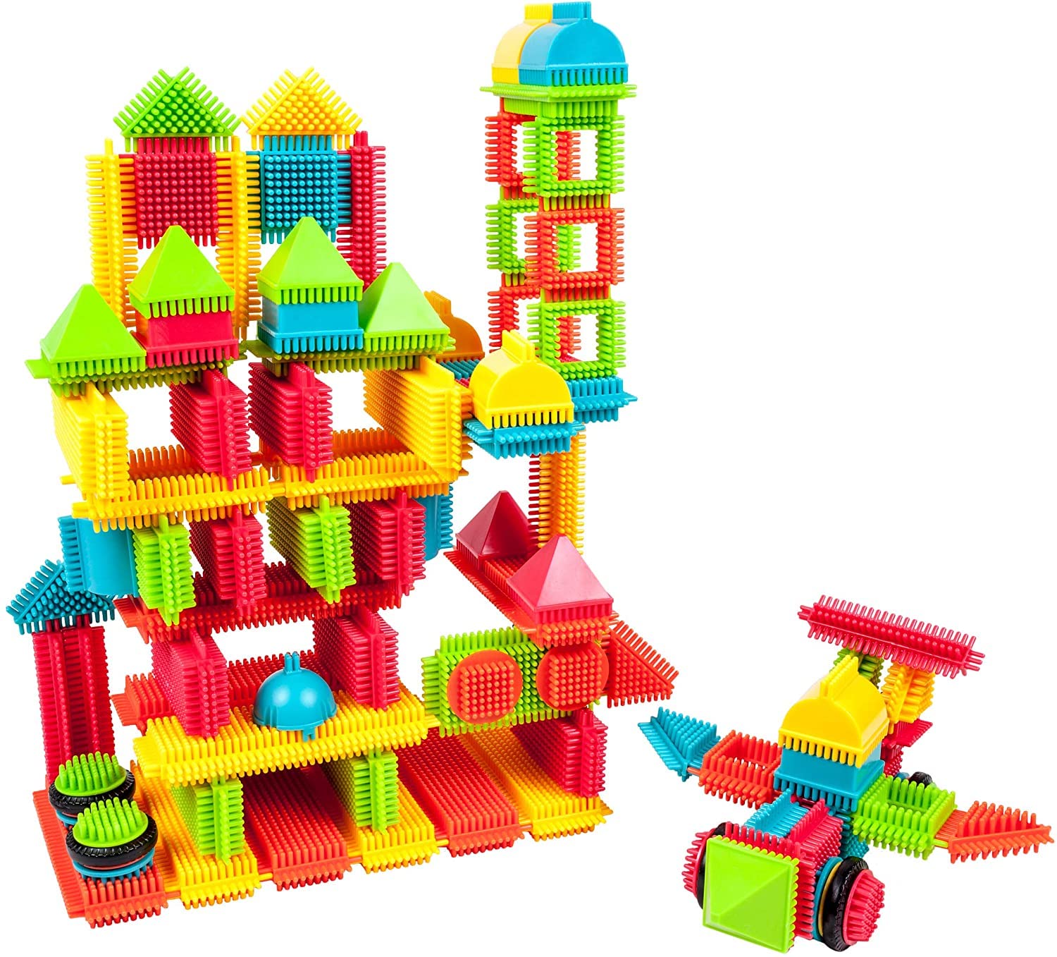 240pcs Bristle Lock Building Blocks+ Construction Engineering Kit Toy STEM Learning Toys Building Block Kids Early Education Playset w/Free IdeaBook, Power Drill, Clickable Ratchet Tiles Stacking Set