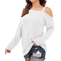 IWOLLENCE Womens Cold Shoulder Tops Long Sleeve Shirts Blouse Waffle Knit Tunic Casual Tops Loose Fit