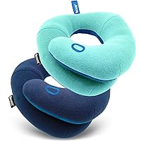 BCOZZY Kids Bundle- 2 Travel Neck Pillows for Toddlers- Super Soft Head, Neck, and Chin Support, for Comfortable Sleep in Car Seat Booster and Plane- Washable, Light Blue, Navy
