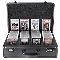 Graded Card Storage Box 4 Slots, Graded Sports Card Storage Box for 160 BGS SGC PSA & More Graded Slabs, Waterproof Display Trading Card Case with Removable EVA insert boards & Coded Lock (No Card）