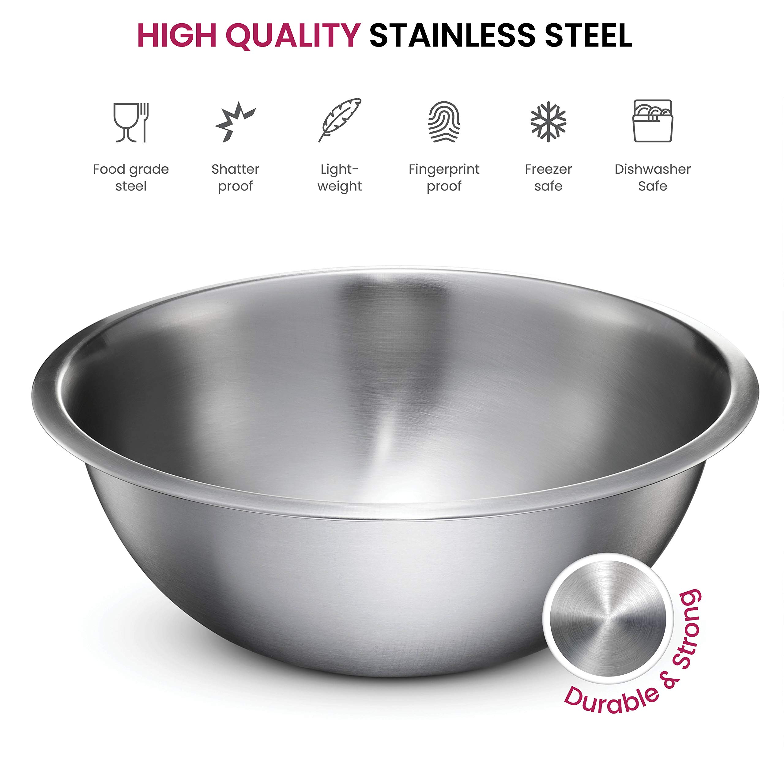 FineDine Stainless Steel Mixing Bowls (Set of 6) - Easy To Clean, Nesting Bowls for Space Saving Storage, Great for Cooking, Baking, Prepping