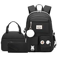 Hey Yoo School Backpack for Girls Backpack with Lunch Box Teen Girl Backpack Set Cute School Bag Bookbag for Teen Girls (Black)