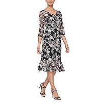 Alex Evenings Women's Tea Length Embroidered Dress Illusion Sleeves (Petite Missy)