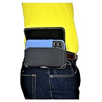 Nylon Cell Phone Pouch for iPhone 15 Pro Max /14 13 12 11 Pro Max/ 15 14 Plus Plus Holster with Belt Loop, Rugged, Magnetic Closure, Compatible (Otterbox Commuter) Case On (Black- Sideways)