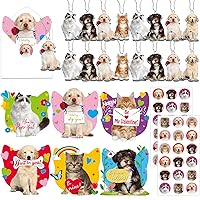 36 Pack Pet Dog Cat Charm Valentine Cards Set for Kids with Dog Cat Keychains for School Classroom Exchange Gift Valentines day Party Favor (36 Greeting Cards,36 Keychains,36 Envelopes, 36 Stickers)