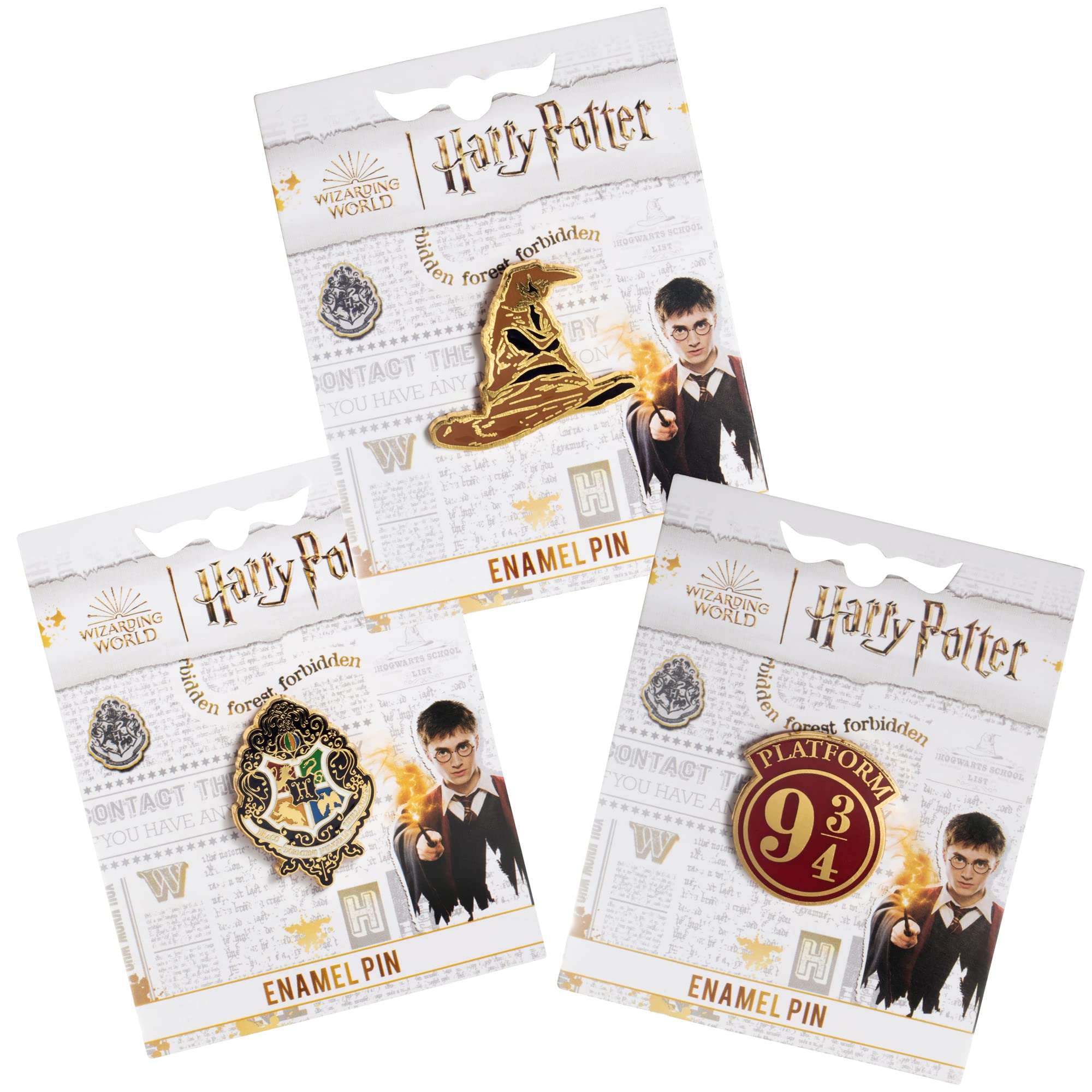 Harry Potter Enamel Pins, Set of 3 - Sorting Hat, Hogwarts Crest, Platform 9 3/4 - Collectible Metal Pin Button Accessory - Officially Licensed - Gift for Kids, Boys, Girls & Teens