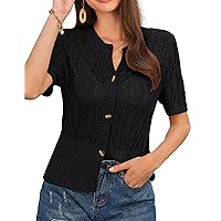 GRACE KARIN 2024 Women's Short Sleeve Cropped Cardigan Summer Lightweight Button Down Sweater Crochet Knit Bolero Shrugs