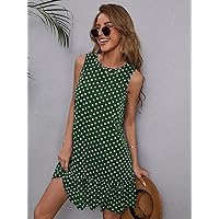 Dresses for Women - Polka Dot Ruffle Hem Dress (Color : Dark Green, Size : Medium)