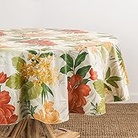 Elrene Home Fashions Callisto Tropical Floral Water- and Stain-Resistant Vinyl Tablecloth with Flannel Backing, Round, Yellow, 70