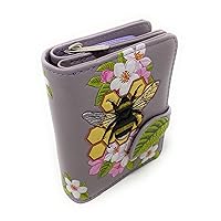 Shag Wear Bumble Bee Tattoo Small Fashion Wallet for Women and Teen Girl Vegan Faux Leather Lavender 4.5