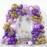 150Pcs Purple Balloon Garland Arch Kit, Butterfly Dark Purple Gold Lavender Metallic Light Pastel lilac Confetti Balloons for Girl Princess Butterfly Birthday Baby Shower Wedding Party Decorations