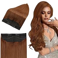 Full Shine Wire Hair Extensions Real Human Hair Orange Hair Straight Hairpiece Invisible Wire Hair Extensions Silky Long Hair Extensions for Party with Fishing Line Hair 18 Inch 80G