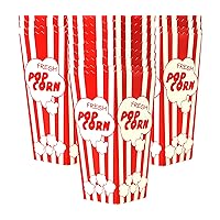15 Movie Night Popcorn Paper Boxes Buckets 7.75 Inches Tall Large & Holds 46 Oz Old Fashion Vintage Retro Party Design Red & White Colored Nostalgic Carnival Stripes Bags & Tubs various qty avail