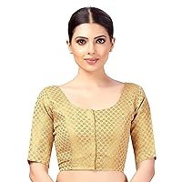 womens Brocade Zari Weaving Elbow Length Sleeves Readymade Saree Blouse