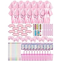 92 Pcs Spa Party Favors for Girls Slumber Party Supplies Kids Satin Robes Sleepover Party Supplies with Gift Bags for Girl Kids Birthday Party Supplies Gifts Total 10 Sets (Pink, 8)