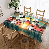 Sunrise Tropical Palm Tree Island Print Tablecloth for Rectangle Tables,Tablecloths Rectangular 54 X 72 Inch,for Kitchen Dining,Party,Holiday,Christmas
