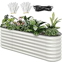 YITAHOME 8ftx2ftx2ft Outdoor Raised Garden Bed Kit, Thickened Stainless Steel Metal Patio Planter Box with Safety Rubber for Plants, Vegetables, Flowers, Fruits and Herbs (White)