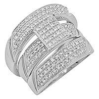 Dazzlingrock Collection Round White Diamond Engagement Ring (Unisex) Trio Set for Men's and Women's (0.65 ctw, Color I-J, Clarity I2-I3) in 925 Sterling Silver