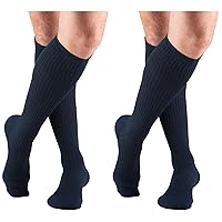 Truform Men's 15-20 mmHg Knee High Cushioned Athletic Support Compression Socks, Navy, X-Large (Pack of 2)
