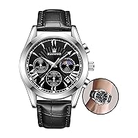 GUANHAO Quarz-Chronograph, wasserdichte Uhren, Business- und Sport-Design, Lederband, Armbanduhr für Herren (Silber), silber