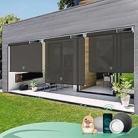 Yoolax Motorized Patio Shades roll up Outdoor with Remote Control,Cordless Smart Outdoor Blinds for Porch Waterproof, Exterior Solar Shades Weatherproof & Sun Blocking,Custom Size (Alpine Rock)
