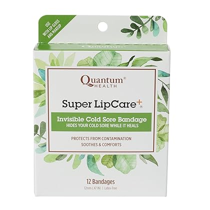 Quantum Health Super LipCare+ Invisible Cold Sore/Fever Blister Bandages - Soothes and Protects, Helps Prevent Contamination and Hide Sores, 12 Ct