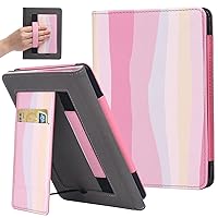 SCSVPN Stand Case for Kindle Paperwhite 11th Generation 2021 Release & Kindle Paperwhite Signature Edition 6.8 inch, Slim PU Leather Cover with Hand Strap, Card Slot, Auto Sleep/Wake (Colorful Pink)
