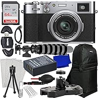 FUJIFILM X100V Digital Camera Silver+SanDisk 64GB Ultra SDXC,Spare Battery,Portable Mini Metal Camera Dolly,Water-Resistant Sling Backpack,Mini''Gripster'' Tripod&Much More (23pc Bundle)