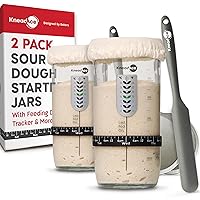 Sourdough Starter Jar With Date Marked Feeding Band, Thermometer, Sourdough Jar Scraper, Sourdough Container Sewn Cloth Cover & Metal Lid, Sourdough Starter Kit (2 Pack)