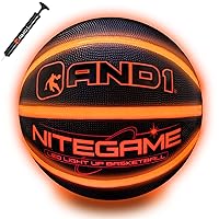 AND1 Nitegame LED Light Up Basketball - Impact Activated Glow in The Dark Basketball - Regulation Size 7 (29.5 inches), for Outdoor or Indoor Basketball, Sold Deflated