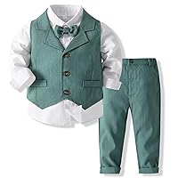 IDOPIP Toddler Kids Baby Boys Formal Suit Gentleman Outfit Long Sleeve Shirt with Bowtie + Vest + Pants Overalls Clothes 2-8T