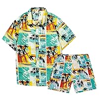 Men's Tracksuits 2 Piece Vacation Outfit Hawaiian Shirt and Short Sets Casual Button Down Short Sleeve Beach Set