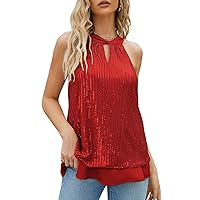 JASAMBAC Sequin Tops for Women Sparkly Sleeveless Vest Glitter Concert Shirt Shimmer Sparkle Club Party Tank