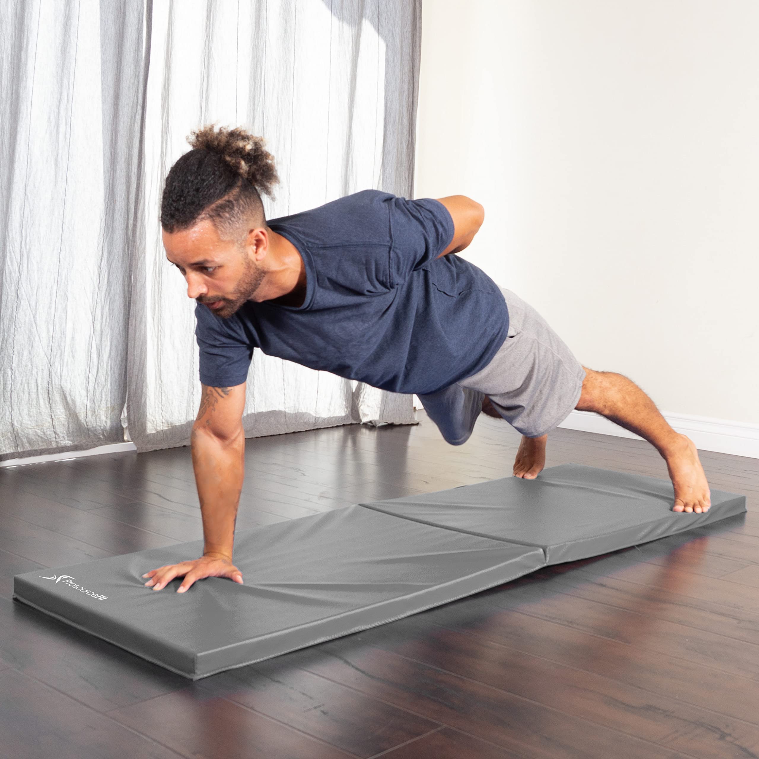 ProsourceFit Bi-Fold Folding Thick Exercise Mat 6’x2’ with Carrying Handles for MMA, Gymnastics, Stretching, Core Workouts
