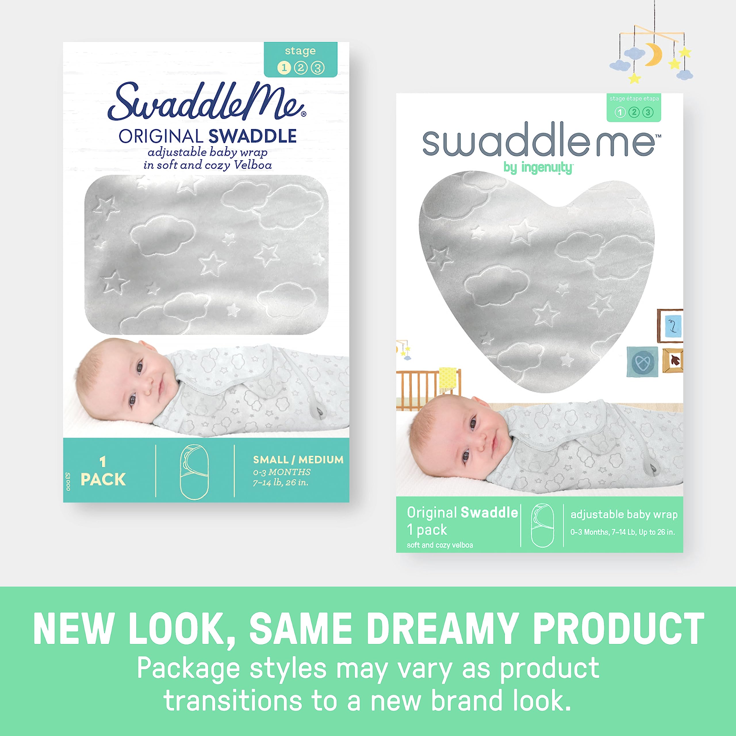 SwaddleMe by Ingenuity Original Swaddle, Size Small/Medium, For Ages 0-3 Months, 7-14 Pounds, Up to 26 Inches Long, 3-Pack Baby Swaddle Blanket Wrap