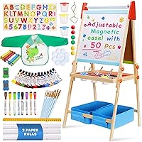 3 in 1 Adjustable Kids Art Drawing Easel Set-Sided Magnetic Whiteboard & Chalkboard with Painting Paper Roll - Versatile Art Station Gift for Toddlers, Kids and Childrens Ages 3+