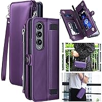 for Galaxy Z Fold 4 Wallet Case, Z Fold 4 Case Strap with S Pen Holder & Card Holde Magnetic Flip Pu Leather Shockproof Protective Cover for Samsung Galaxy Z Fold 4 5G 2022 (Purple)