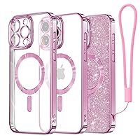 Meifigno Candy Mag Series Case Designed for iPhone 15 Pro, [Compatible with MagSafe] [Glitter Card & Wrist Strap] Full Camera Lens Protection Designed for iPhone 15 Pro Case Women Girls, Pink Lavender
