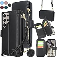 Harryshell Crossbody for Samsung Galaxy S24 Ultra 5G Case Wallet [8 Card Slots] with [Theft-Scan Blocking],Cash Coin Zipper Pocket Long Shoulder & Wrist Strap for S24 Ultra 6.8 Inch (Black)