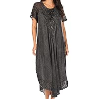 Sakkas Egan Long Embroidered Caftan Dress/Cover Up with Embroidered Cap Sleeves