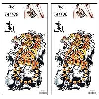 Tattoos 2 Sheets Fantasy Cartoon Lucky Animal Chinese Japanese Tiger Temporary Tattoo 3D Fake Waterproof for Man Women Girls Lower Back Shoulder Neck Arm