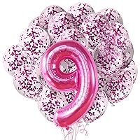 KatchOn, Giant Pink Number 9 Balloon - Pack of 61 | Hot Pink Confetti Balloons Set | Neon Pink 9 Balloon for Birthday Party Decorations for Girls 9 Years | Baby Gender Reveal Decor, Baby Shower Decor