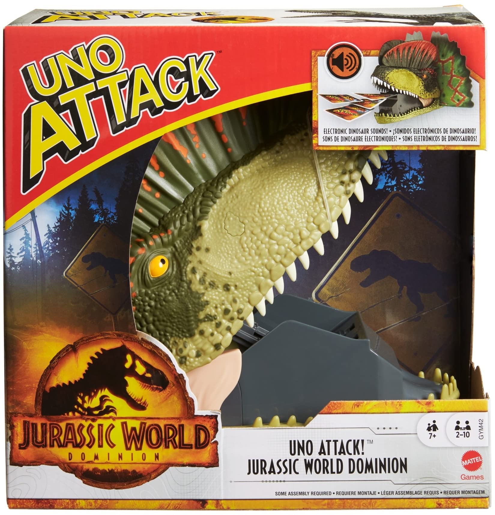 ​Mattel Games UNO Attack Jurassic World Domination Card Game For Kids & Family Night with Dinosaur Card Launcher, Lights & Sounds