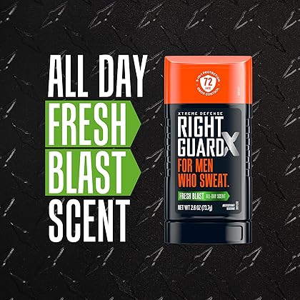 Right Guard Xtreme Defense Invisible Solid Antiperspirant & Deodorant ,72-Hour Odor Control,Fresh Blast Scent, 2.6 oz. (4 count)