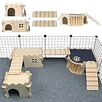 Extra Large Guinea Pig Castle and Large Chinchilla Castle House and Medium Small Animal Hideout and Castle House Series Top Bridge Bundle Suit