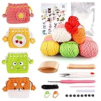 GAPER GO Beginners Crochet Kit,Crochet Kit for Beginners Adult with Step-by-Step Video Tutorials, Yarn and Crochet Kniting Supplies for Bag Craft DIY 4pack